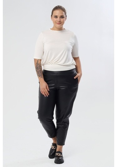 Suni Deri Beli Lastikli Cepli Pantolon