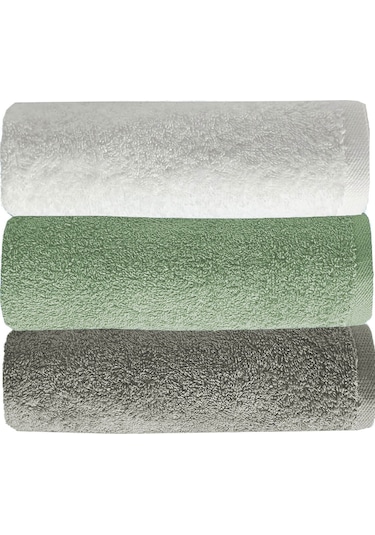 3 Lü Renkli El Yüz Havlu Seti %100 Pamuklu Natural Harmony Yeşil