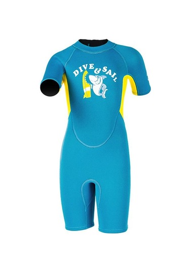 Dıve & Saıl 2.5mm Kısa Kollu Tek Parça Sıcak Çocuklar Wetsuit Şnorkel Soğuğa Dayanıklı Mayo Mavi