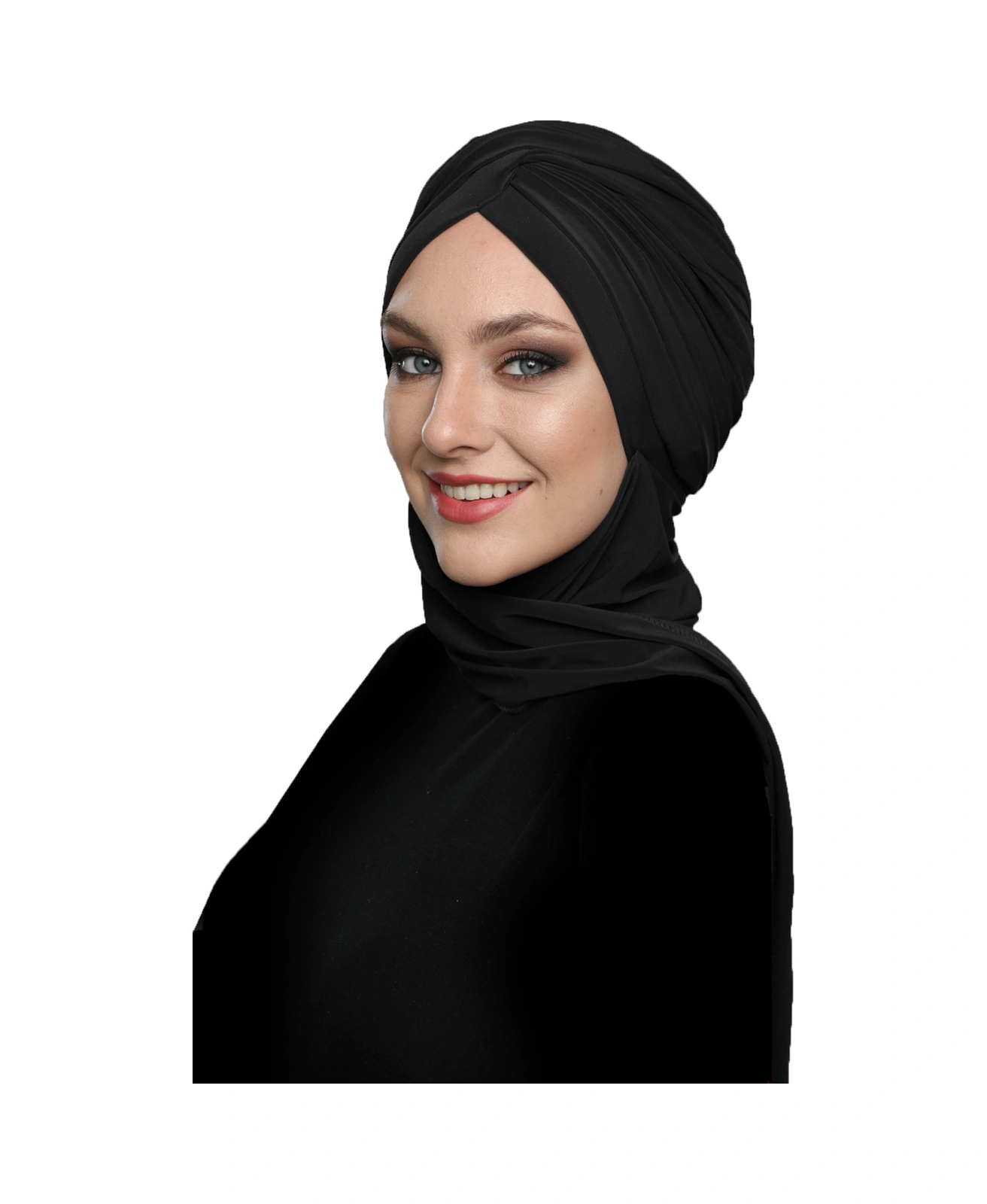 Çapraz W Atkılı Siyah Hazır Türban Tesettür Bone Siyah