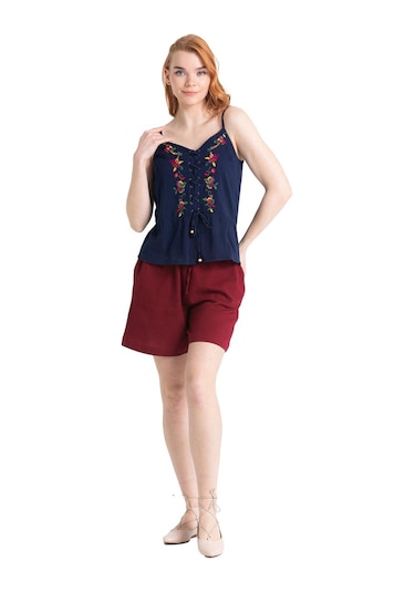 Askılı Şile Bezi Bihter Nakışlı Yazlık Bluz Lacivert Lcvt-lacivert