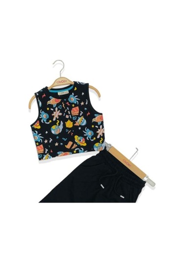 Kız Çocuk Kolsuz Baskılı Pamuklu Tshirt Ve Beli Paçası Lastikli Eşofman Takım-11680-siyah Siyah Kız Çocuk Kolsuz Baskılı Pamuklu Tshirt Ve Beli Paçası Lastikli Eşofman Takım-11680-siyah Siyah