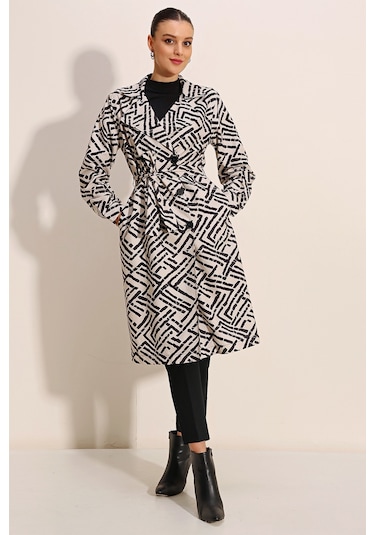 Bigdart 5853 Desenli Kruvaze Yaka Trençkot - C.beyaz 001