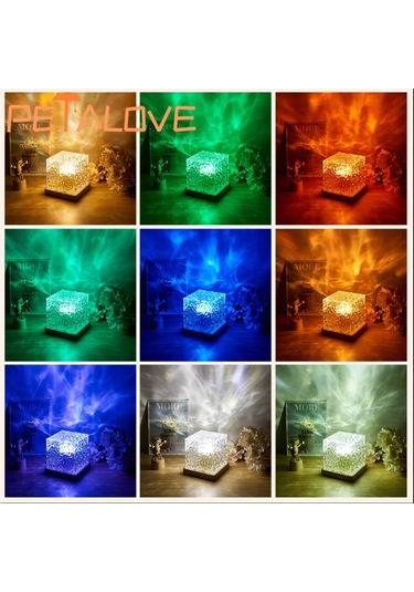 16 Renkli Kuzey Işıkları Küp Projektörlü Led Işık Yansıtmalı Çocuk Bebek Odası Gece Lambası Şeffaf