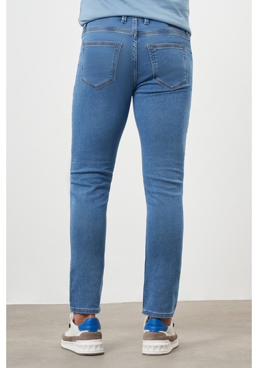 Morven Erkek Mavi Denim 5 Cep Slim Fit Jean Kot Pantolon Mavi