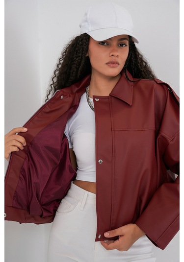 Kadın Oversize Deri Ceket 1055 - Kiremit Kıremıt