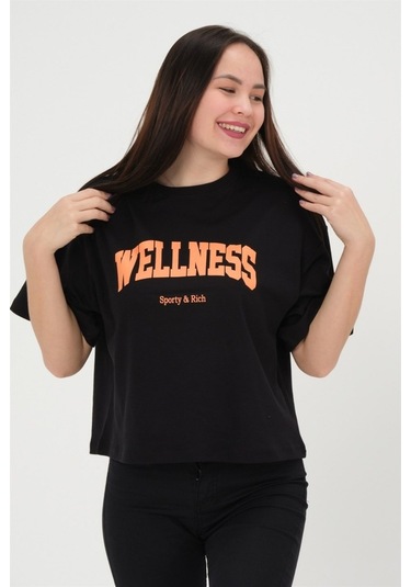 Oversize Kadın T-Shirt %100 Pamuk Tişört Siyah