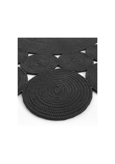 Cool Halı Luke 508 Siyah Yuvarlak Halı Bohem Örgü Hasır Kilim Dekoratif Mutfak Balkon Banyo Halısı