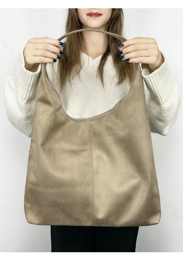 Kadın Çantası, Süet, Salaş Model, Vizon Renk, Model 78 Vizon