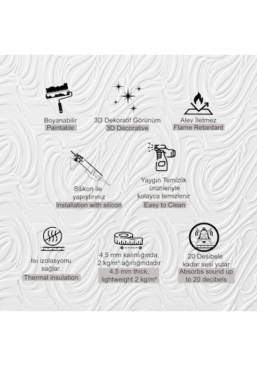 3d Duvar Paneli Boyanabilir Dekota 60x120 Cm / Dalga Desenli 7'li Paket-5 M²