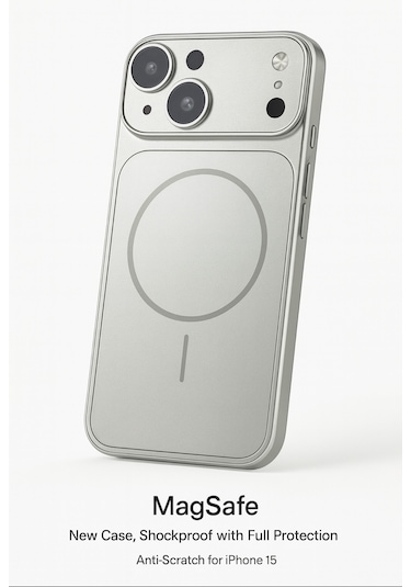 İphone 15 Ag Glass Magsafe Siyah Kaliteli Kılıf Yeni Trend Şok Emici & Tam Koruma, 5 Renk Gümüş