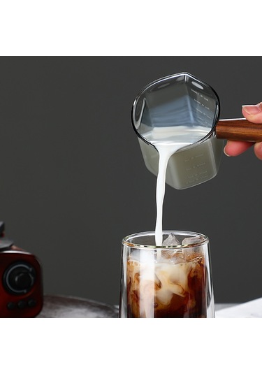 Ahşap Saplı Espresso Ölçü Kabı, Ölçekli Cam Ölçü Kabı, V Şeklinde Ağızlı Espresso Shot Bardağı, Şeffaf Camdan Espresso Aksesuarları