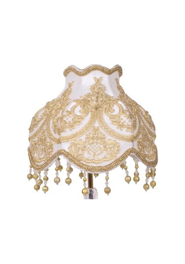 Dekovien Kadife Kaplı Fransız Güpürlü Gold Burgulu Abajur Altın