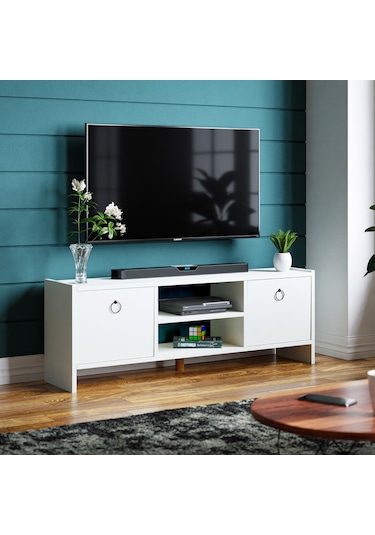 Tv Sehpası Kapaklı Raflı Tv Ünitesi Televizyon Sehpası Beyaz