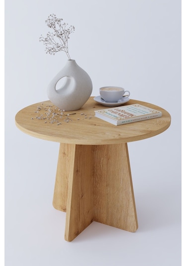 Mantar Orta Sehpa Yuvarlak Orta Sehpa 58 Cm - Safir Meşe