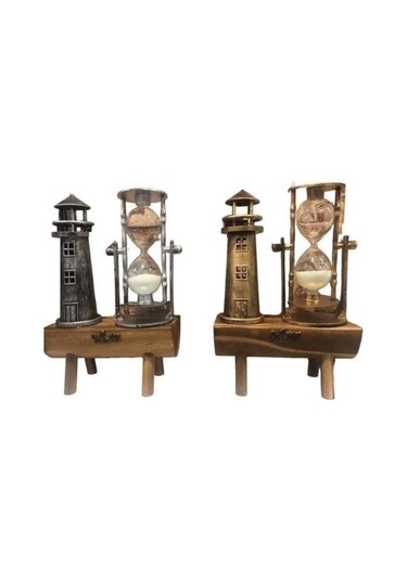 Deniz Feneri Kum Saati Ahşap Görünümlü Vintage Tarz Biblo