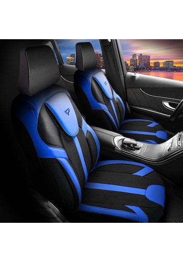 Panda Kapadokya Serisi Jakar Kumaş Oto Koltuk Kılıfı Tam Set Siyah - Mavi