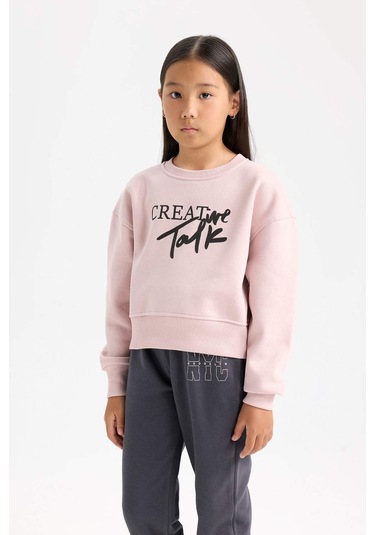DeFacto Kız Çocuk Relax Fit Bisiklet Yaka Baskılı Sweatshirt D5454A824WNPR345