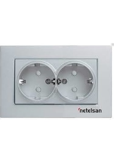 Netelsan Byobu Gümüş İkili Topraklı Priz Çerçeveli