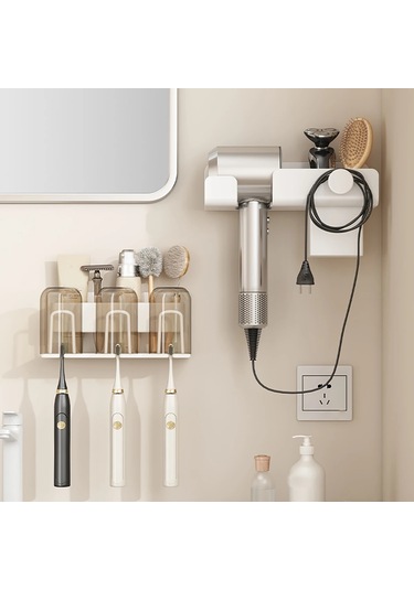 Metal Diş Fırçası Rafı Çok Fonksiyonlu Diş Fırçası Tutacağı Yumruksuz Diş 2-white With Cup Beyaz