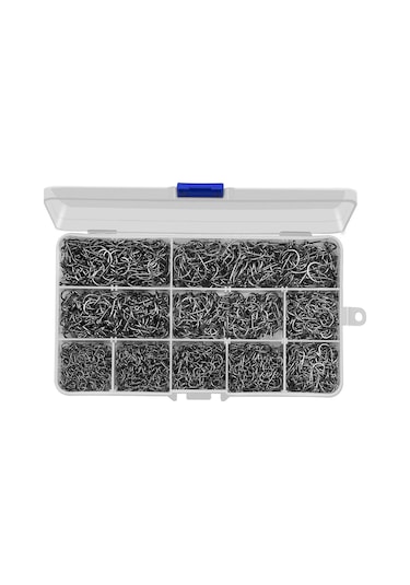 Valkyrie Paslanmaz Karbon Çelik Halkalı Olta İğne Seti 3-12 Numara Balık Kancası 2000 Adet Kutulu