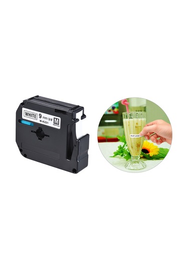 Yuntech01 Brother M-k221 9mm Beyaz Arka Plan Siyah Yazı Etiket Bandı - 8m Uzunluk, Plastik Malzeme, Siyah-gri Kasa Rastgele
