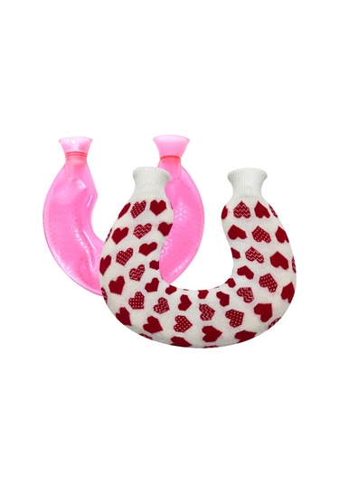 U-şekilli Pvc Sıcak Kompres Omuz Ve Boyun Patlamaya Dayanıklı Su Enjeksiyonlu Sıcak Su Torbası Gül Kırmızı + Beyaz Aşk Örme