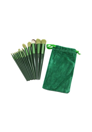 13pcs Yeşil Kadife Torbalı Makyaj Fırça Set