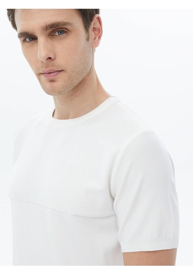 Beyaz Bisiklet Yaka Ters Örgü Triko Beyaz