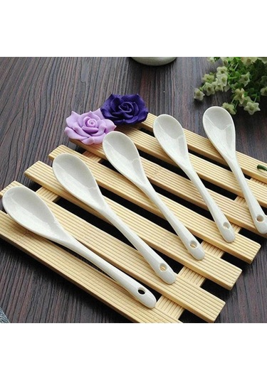 Honmex 5'li Seramik Kahve Kaşığı Seti - Dayanıklı, Yıkama Makinesine Uygun, Ev/restoran İçin Pratik Tabak Çeşidi Beyaz