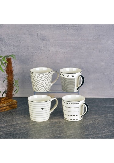 Tohana Porselen Kupa 400ml Love Serisi Desen4 Beyaz