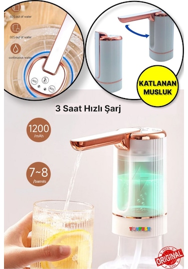 Zaman Ayarlı Katlanır Musluk 1200 Ma Bataryalı Usb İle Şarj Olabilen Elektronik Damacana Su Pompası Ak27yt0027