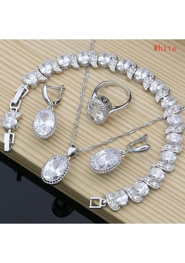 Novahub Beyaz Pomoiii Doğal 925 Gümüş Takı Kırmızı Birthstone Charm Takı Setleri Kadın Küpe/kolye/kolye/yüzük/bilezik 6.5 Beyaz