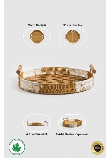 Yuvarlak Hasır Tepsi - Çift Renkli - 35 Cm Kahverengi