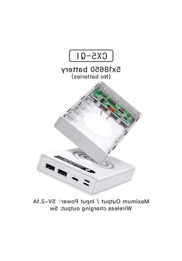 Novahub Beyaz Cx5 Powerbank Kılıfı - Ayrılabilir Dıy 18650 Pil - Hızlı Şarj - Kablosuz Şarj İmkanı Beyaz
