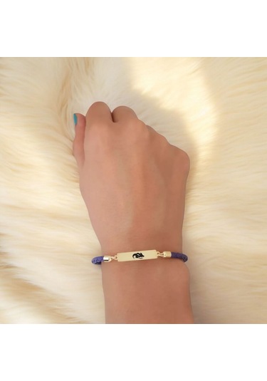 Archin Yılan Temalı Mor Derili 14 Ayar Altın Plakalı Dikdörtgen Motifli Hediye Bileklik-412sembol Yılan