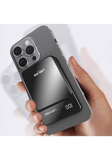 Lenyes Pw126d Dijital Led Ekranlı Kablosuz Şarj Özellikli Powerbank 22.5w 10.000mah Siyah