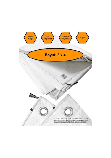 Beyaz Renk Ebatlı Branda. 3x4 Çadır 120 Gr/m2 Su Geçirmez Kamyon Saman İnşaat Gölgeleme Çadırı