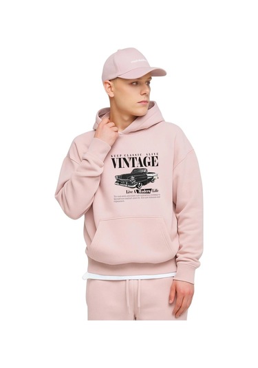 Vintage Baskılı Sweatshırt Pembe