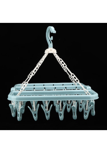 Skycity 32 Klipsli Plastik Çamaşır Asma Aleti - 360 Derece Döner, Rüzgar Dayanıklı Kanca, Bebek Çamaşırları, Çoraplar İçin Mavi Mavi