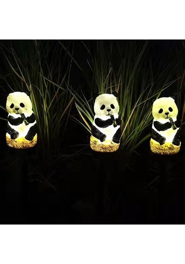 Gajeena Panda Şekilli Güneş Enerjili Led Bahçe Işığı - Su Geçirmez, Akıllı Işık Kontrolü, Toprak Takma Tasarımı, Islak Sarı Işık