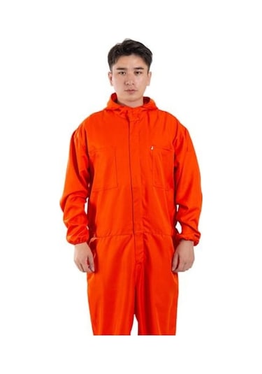 Novahub Turuncu Fermuar Kapatma Polyester Büyük Su Geçirmez Araba Tamir Atölyesi Erkek Tulum Şapka Tek Parça Romper L - L