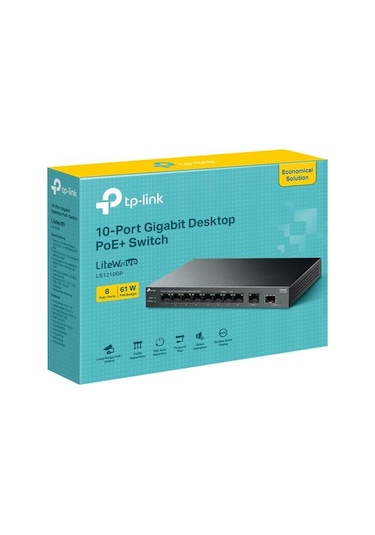 TP-LINK LS1210GP 8 Port Gigabit + 1XRJ45/1XSFP Uplınk 61 W 250 M Poe Switch