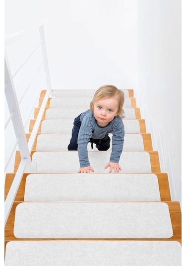 Halifleks Yapışkan Tabanlı Merdiven Basamak Paspası Rip Halı Kaymaz Tabanlı - Beyaz Null