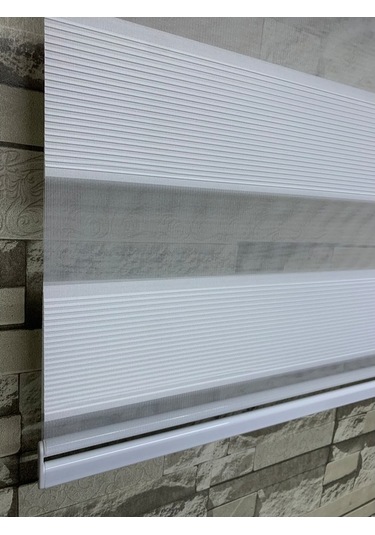 Beyaz Renk Mini Plise Desenli Zebra Stor Perde Tüm Ölçülerde (481204640)