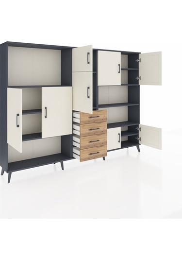 Arges Dolap 9 Raflı 4 Çekmeceli 8 Kapaklı 220x30x163 Antrasit-ayt Antrasit-aytaşı/çam