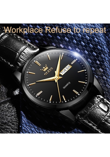 Olevs 6898 Erkekler Moda Su Geçirmez Çift Takvim Kuvars İzle Siyah