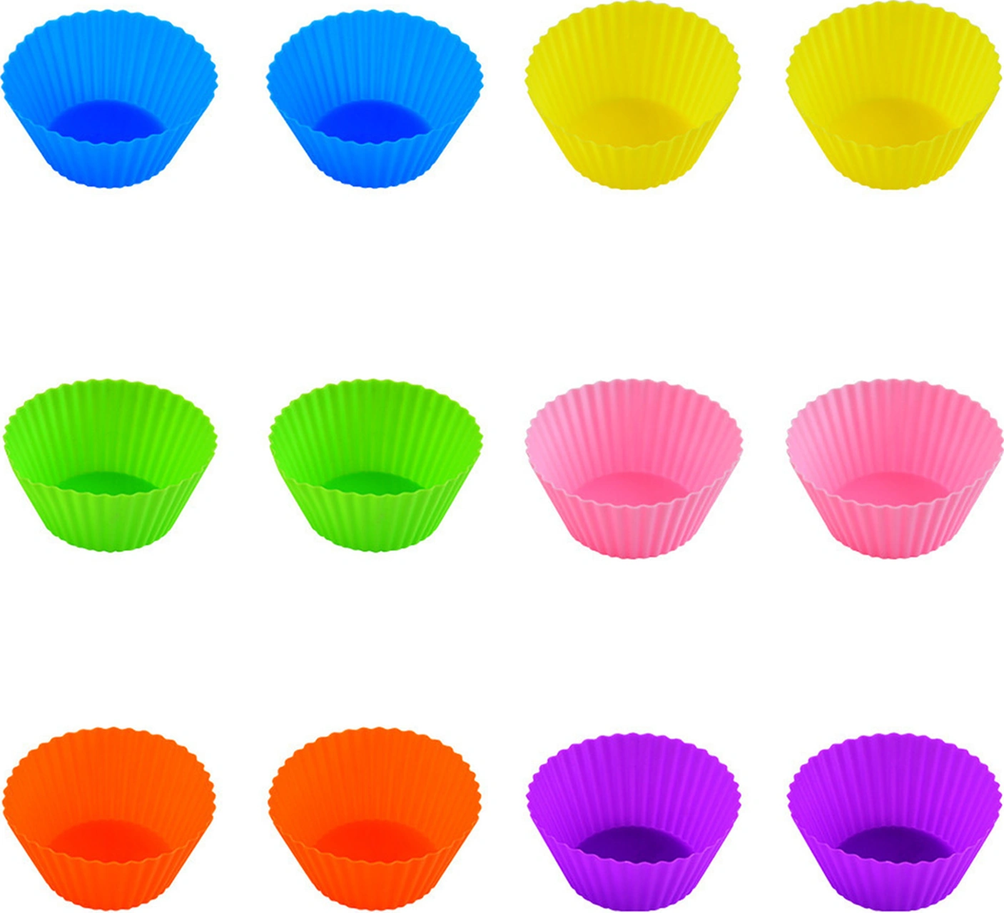Yunboo Yemek Kalitesi Silikon 12 Adet 6 Renkli Muffin Kasesi - Fırın Uygun, Tekrarlı Kullanım, Anti Yapışkan Pastry Ve Cupcake Kalıbı Çok Renkli
