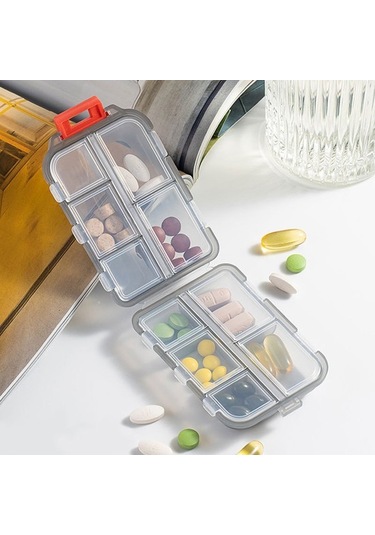 Likeable Çift Katmanlı Taşınabilir Hap Kutusu Şeffaf 10 Bölmeli Mühürlü Ilaç Saklama Kutusu-gri