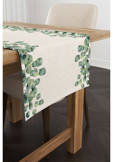 Yeşil Krem Okaliptus Desenli Dijital Baskılı Runner Cgh1102 Rn